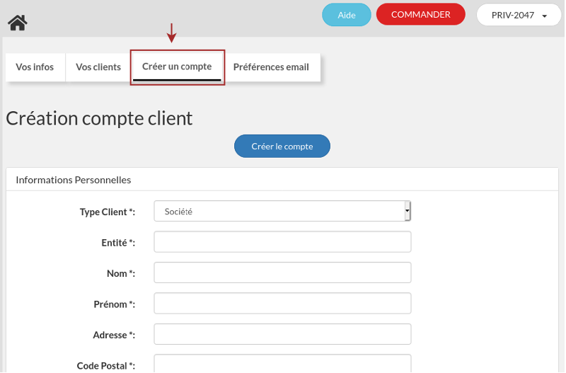 créer un compte client